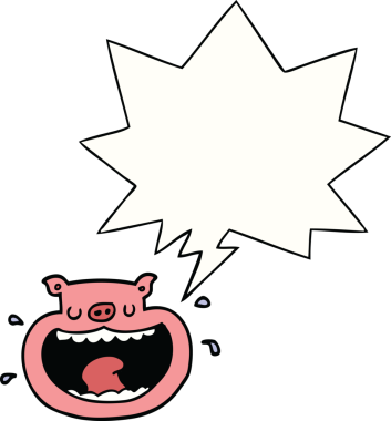 Bir insan tarafından çizilmiş konuşma balonlu iğrenç domuz çizgi filmi.