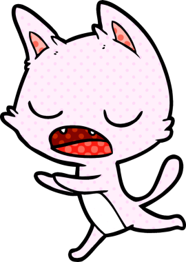 Bir insan tarafından çizilmiş konuşan kedi çizgi filmi.