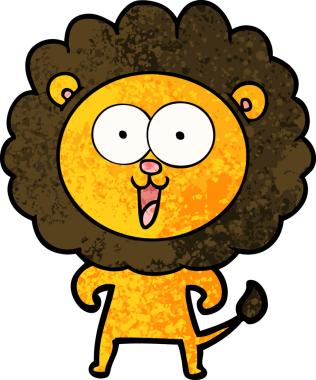 Bir insan tarafından çizilmiş mutlu çizgi film aslanı.