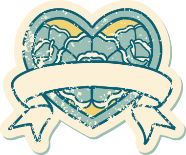 Bir insanın çizdiği çiçekli kalp ve pankartın sembolik dövmeli resmi.