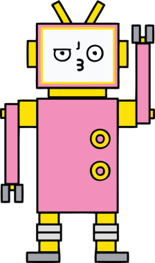 Bir insan tarafından çizilmiş sevimli bir robot karikatürü.