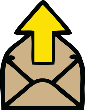 Bir insanın çizdiği okun olduğu sevimli bir zarf karikatürü