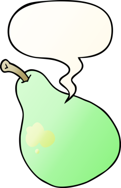 bir insan tarafından çizilmiş, konuşma baloncuklu çizgi film armudu.