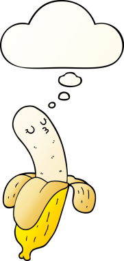 bir insan tarafından çizilmiş, düşünce baloncuklu çizgi film muzu.