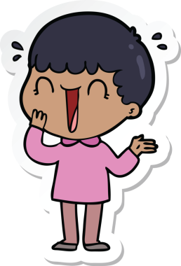 Bir insan tarafından çizilmiş, gülen bir karikatürcünün çıkartması.