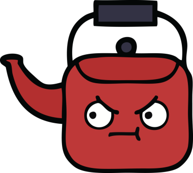 Bir insan tarafından çizilmiş tatlı bir çaydanlık karikatürü.