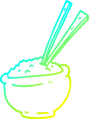 Bir insan tarafından çizilmiş yemek çubuklarıyla bir kase pirinç çizimi.