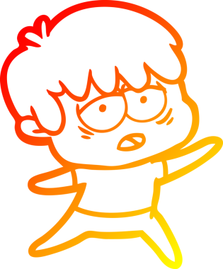 Bir insan tarafından çizilmiş, bitkin bir çocuğun sıcak çizgi çizimi.