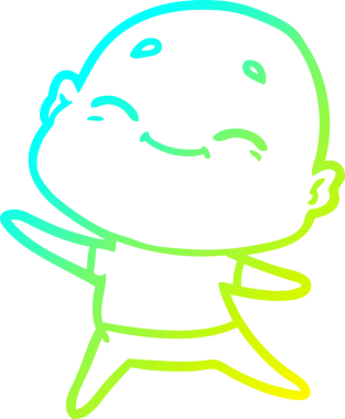 Bir insan tarafından çizilmiş, mutlu, kel bir adamın çizdiği soğuk çizgi.