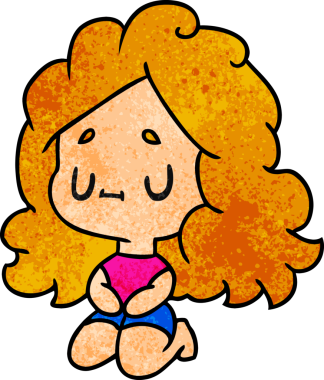 Bir insan tarafından çizilmiş sevimli bir kawai kızının desenli çizimi.