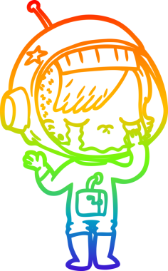 Gökkuşağı gradyan çizgi çizimi bir insan tarafından çizilmiş ağlayan astronot kız