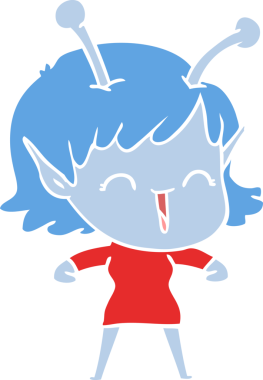 Bir insan tarafından çizilmiş düz renkli uzaylı kız çizgi filmi.