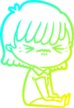 Bir insan tarafından çizilmiş, rahatsız bir çizgi film kızı çizimi.