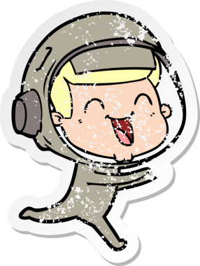 Bir insan tarafından çizilmiş mutlu bir astronotun sıkıntılı çıkartması.