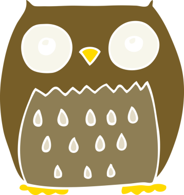 Bir insan tarafından çizilmiş düz renkli çizgi film baykuşu