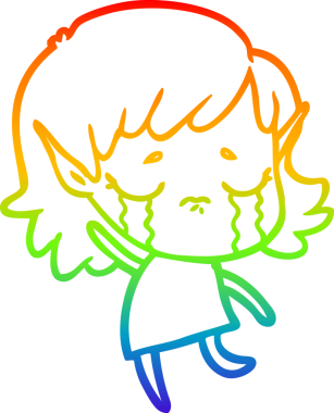 Gökkuşağı gradyan çizgi çizimi Bir insan tarafından çizilmiş ağlayan elf kızı