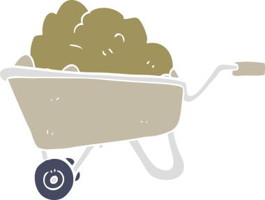 Bir insan tarafından çizilmiş toprak dolu el arabasının düz renk çizimi