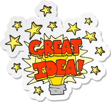 Bir çizgi filmin çıkartması. Bir insan tarafından çizilmiş harika bir fikir ampul sembolü.