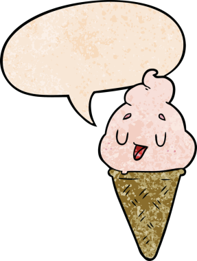 Bir insan tarafından çizilmiş eski moda konuşma baloncuklu tatlı çizgi film dondurması.