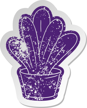 Bir insan tarafından çizilmiş yeşil bir bitkinin sıkıntılı eski çizgi film çıkartması.