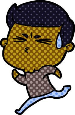 Bir insan tarafından çizilmiş terleyen çizgi film adamı.