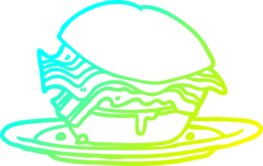 Soğuk gradyan çizimi inanılmaz lezzetli pastırmalı kahvaltı sandviçi ve bir insan tarafından çizilmiş peynir.