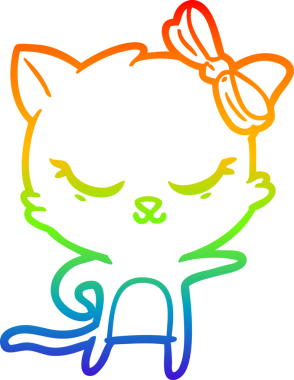 Gökkuşağı gradyan çizimi. Bir insan tarafından çizilmiş şirin bir çizgi film kedisi.