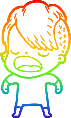 Gökkuşağı gradyan çizgi çizimi bir insan tarafından çizilen havalı hippi kız çizimi