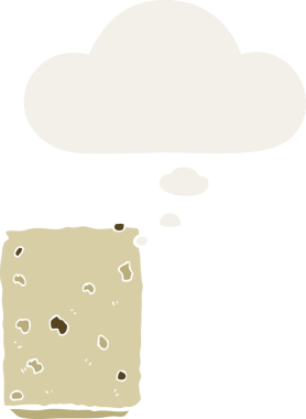 Düşünce baloncuklu çizgi film bisküvisi insan tarafından çizilmiş.