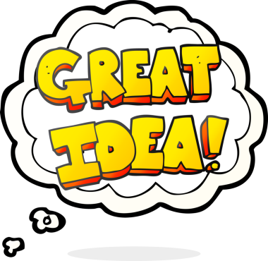 Bir insan tarafından çizilen serbest çizim düşünce baloncuğu karikatürü Harika IDEA sembolü