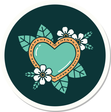 Bir insan tarafından çizilmiş botanik kalbin geleneksel stiliyle dövme çıkartması.