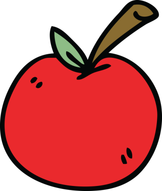 Bir insan tarafından çizilmiş tuhaf bir çizgi film elması.