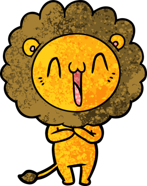 Bir insan tarafından çizilmiş mutlu çizgi film aslanı.