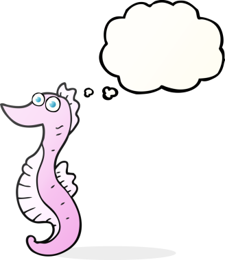 Bir insan tarafından çizilmiş serbest çizim düşünce balonu karikatürü deniz atı.