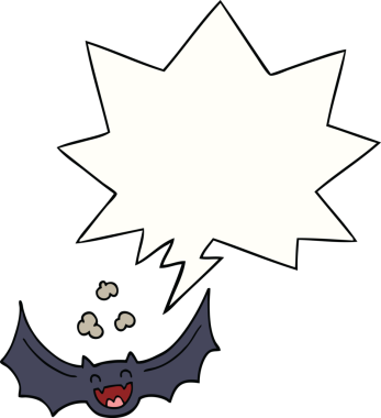 Bir insan tarafından çizilmiş konuşma balonlu bir yarasa.