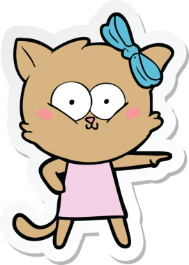 Bir insan tarafından çizilmiş çizgi film kedisinin çıkartması.