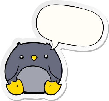 Bir insan tarafından çizilmiş konuşma balonu çıkartmalı penguen çizgi filmi.