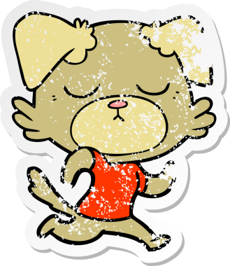 Bir insan tarafından çizilmiş şirin bir köpeğin sıkıntılı çıkartması.