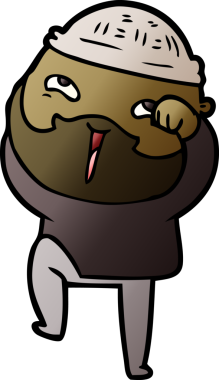 Bir insan tarafından çizilmiş mutlu sakallı bir adam.