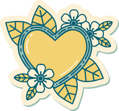 Bir insan tarafından çizilmiş botanik kalbin geleneksel stiliyle dövme çıkartması.