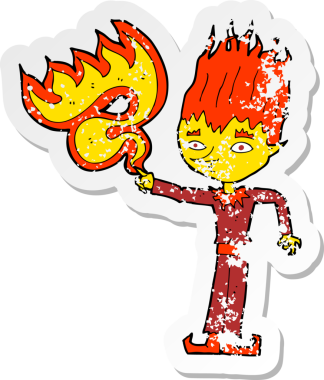 Bir insan tarafından çizilmiş Ateş Ruhu çizgi filminin gerilimli yapıştırması.