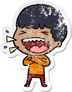 Bir insan tarafından çizilmiş gülen bir karikatür çıkartması.