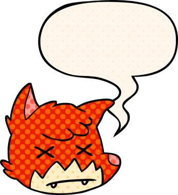 Çizgi roman tarzında konuşan ölü tilki suratı bir insan tarafından çizilmiş.