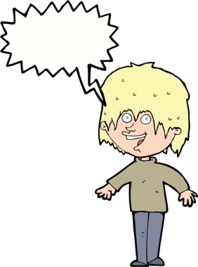 Bir insan tarafından çizilmiş konuşma balonuyla heyecanlı bir adam.