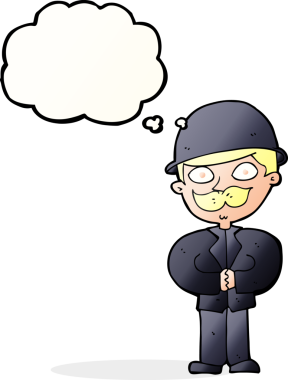 Bir insan tarafından çizilmiş düşünce balonlu melon şapkalı çizgi film adamı.