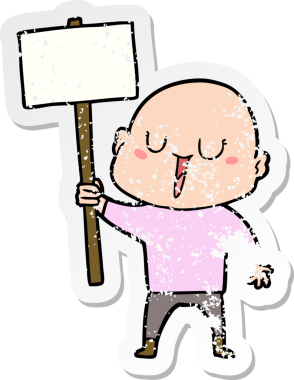 Bir insan tarafından çizilmiş tabelalı mutlu kel bir adamın sıkıntılı çıkartması.