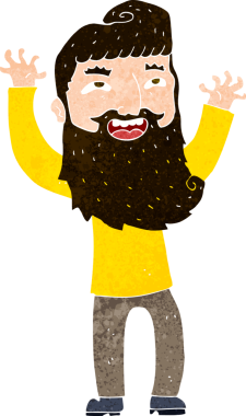 Çizgi film mutlu sakallı adam bir insan tarafından çekilen kolları sallıyor.