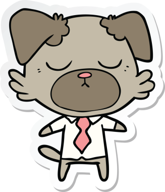 Bir insan tarafından çizilmiş ofis gömleği giyen sevimli bir köpeğin çıkartması.