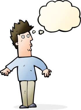 Bir insan tarafından çizilen düşünce baloncuğuyla adamı şaşırtan çizgi film.