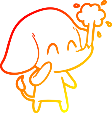 Bir insanın çizdiği suyu püskürten sevimli bir filin sıcak çizgi çizgisi.